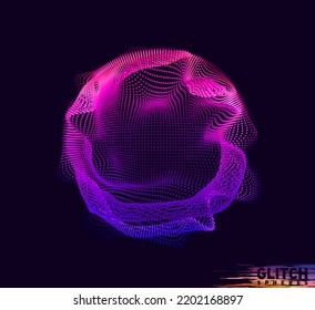 Corrupted violet point sphere. Abstract vector colorful mesh on dark background. Futuristic style card.