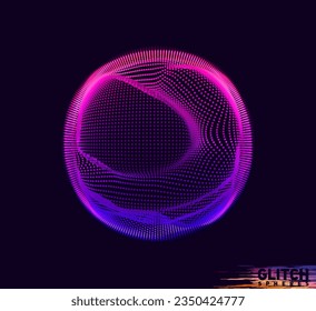 Corrupted violet point sphere. Abstract vector colorful mesh on dark background. Futuristic style card.