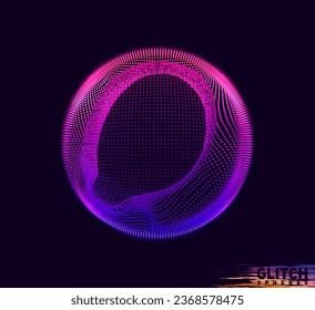 Corrupted violet point sphere. Abstract vector colorful mesh on dark background. Futuristic style card.