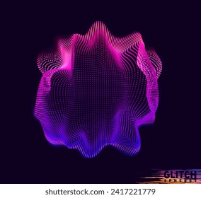 Korrupte violette Punktsphäre. Abstrakte, Vektorfarbige Masche auf dunklem Hintergrund. Futuristische Karte.