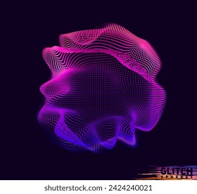 Corrupted violet point sphere. Abstract vector colorful mesh on dark background. Futuristic style card.