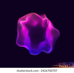 Corrupted violet point sphere. Abstract vector colorful mesh on dark background. Futuristic style card.