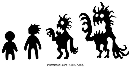 Corrupting identity figure silhouette stencil black, vector illustration, horizontal, over white, isolated
