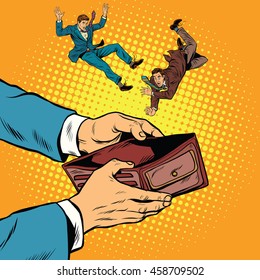 corruption bribe dependent on the money people pop art retro vector illustration