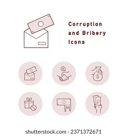 Corruption, bribery, and political donations color icon set