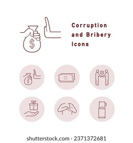 Corruption, bribery, and political donations color icon set