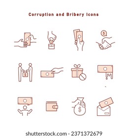 Corruption, bribery, and political donations icon set