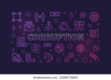 Corruption concept colorful linear horizontal banner. Vector outline illustration