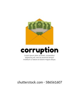 Corruption concept logo. Money in an envelope