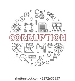 Corruption concept thin line circular banner. Vector linear round illustration