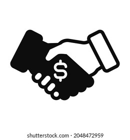 Corruption concept vector icon illustration. Two hands shacking with dollar symbol