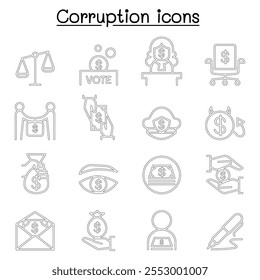 Corruption  Dishonesty icon set in thin line style