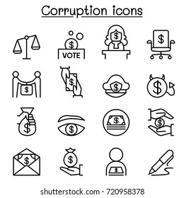 Corruption & Dishonesty icon set in thin line style