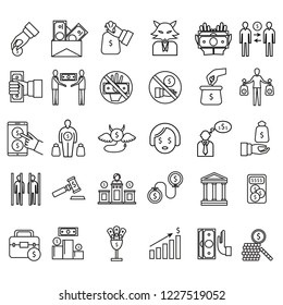 Corruption and Dishonesty Signs Black Thin Line Icon Set Include of Bribe, Money, People and Hand. Vector illustration of Icons