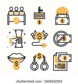 Corruption elemens Color icons Pack vector