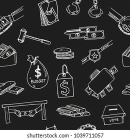 Corruption hand drawn doodle seamless pattern. Sketches. Vector illustration for design and packages product. Symbol collection.