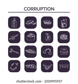 Corruption hand drawn doodle set. Sketches. Vector illustration for design and packages product. Symbol collection.