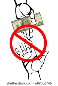 Corruption. Hand Keeps money dollars. Vector. Poster on white background.