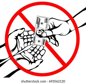 Corruption. Hand Keeps money dollars. Vector. Poster on the white background.