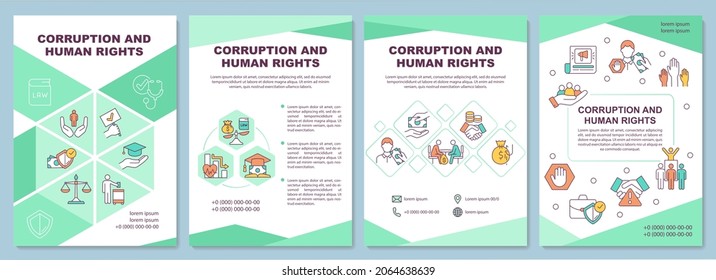 Corruption and human rights violation brochure template. Flyer, booklet, leaflet print, cover design with linear icons. Vector layouts for presentation, annual reports, advertisement pages