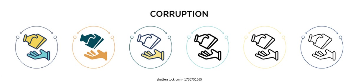 Corruption icon in filled, thin line, outline and stroke style. Vector illustration of two colored and black corruption vector icons designs can be used for mobile, ui, web svg
