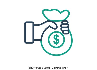 Corruption icon. line icon style. hand holding money bag. icon related to law and justice. law elements vector illustration