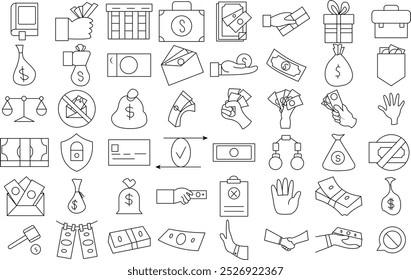 Corruption icon set for logo and T-Shirt design. Thin line art editable stroke.