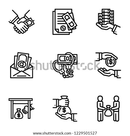 Corruption icon set. Outline set of 9 corruption vector icons for web design isolated on white background