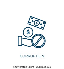 corruption icon. Thin linear corruption outline icon isolated on white background. Line vector corruption sign, symbol for web and mobile
