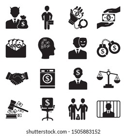 Corruption Icons. Black Flat Design. Vector Illustration.