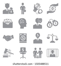 Corruption Icons. Gray Flat Design. Vector Illustration.