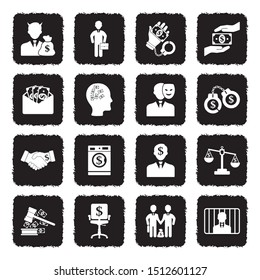 Corruption Icons. Grunge Black Flat Design. Vector Illustration.