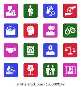 Corruption Icons. White Flat Design In Square. Vector Illustration.
