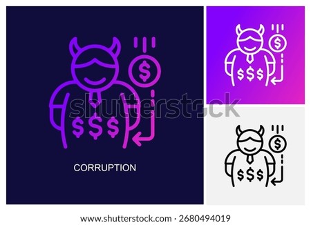 Corruption Icon.Style Is A Line Graphic Symbol In Black, Gradient, White Color Variants