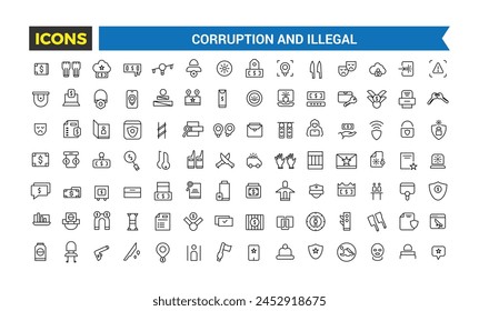 Corruption And Illegal Line Icons Collection, Big Ui Icon Set In A Flat Design, Thin Outline Icons Pack, Vector Illustration