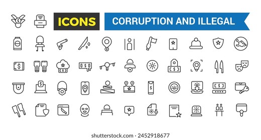 Corruption And Illegal Line Icons Collection, Big Ui Icon Set In A Flat Design, Thin Outline Icons Pack, Vector Illustration