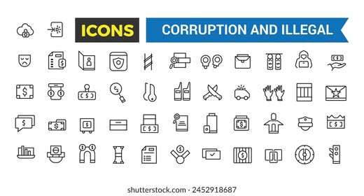 Corruption And Illegal Line Icons Collection, Big Ui Icon Set In A Flat Design, Thin Outline Icons Pack, Vector Illustration