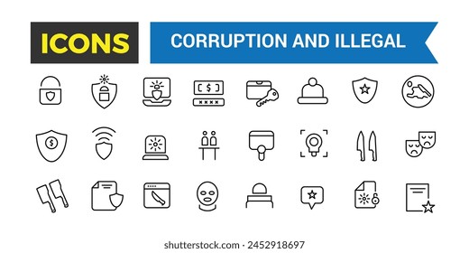Beschädigte und unzulässige Liniensymbole Kollektion, großes UI-Symbol in einem flachen Design, Thin Outline Icons Pack, Vektorillustration