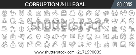 Corruption and illegal line icons collection. Big UI icon set in a flat design. Thin outline icons pack. Vector illustration EPS10