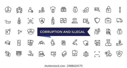 Conjunto de iconos de línea corruptos e ilegales con colección de trazo editable para Web e interfaz de usuario. Paquete de iconos de línea. Ilustración vectorial.
