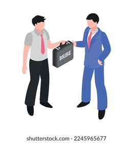Corruption isometric icon with two people giving bribes 3d vector illustration