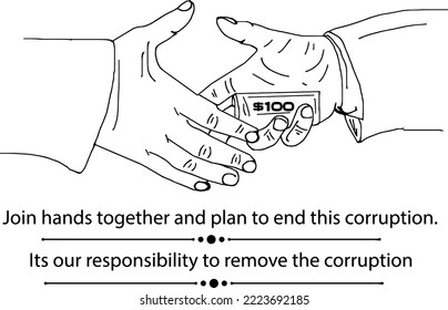 Corruption Man Taking Bribe, Bribe Money In Hand Vector And Illustration, Handshake And Receiving A Bribe Money Sketch Drawing Silhouette And Clip Art Symbol