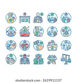 corruption money business cash doodle icons set vector. bribery hand, deal payment, anti, pay crime, businessman bribe, give illegal finance corruption money business cash sketch hand drawn