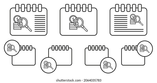 Corruption, money, searching vector icon in calender set illustration for ui and ux, website or mobile application
