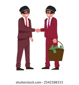 Corruption, politicians and businessmen exchange favors for money, crime among the rich. vector illustration.