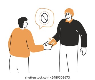 Corruption prevention - modern line design style isometric illustration on white background. Composition with person who gives money to another. Prohibition of bribery, venality, illegal income idea