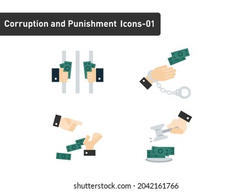 corruption and punishment flat icon set isolated on white background ep01