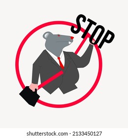 The corruption symbol depicts a rat in a business suit and carrying a suitcase destroying the prohibition sign. Stop corruption. International Anti-Corruption Day.