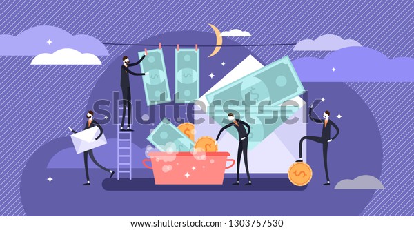 Corruption vector illustration. Flat tiny\
persons cash money laundering concept. Finance economical crime\
with tax payment. Illegal criminal process in offshore. Dishonesty\
and unfair\
oligarchies.