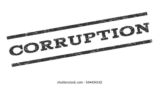 Corruption watermark stamp. Text tag between parallel lines with grunge design style. Rubber seal stamp with unclean texture. Vector gray color ink imprint on a white background.